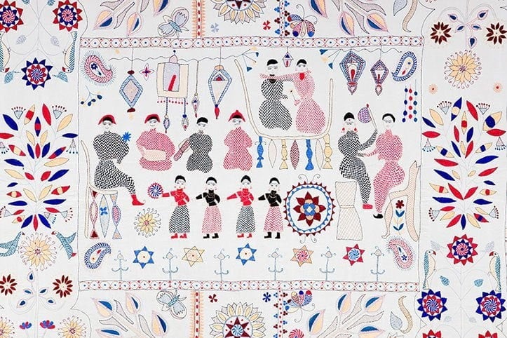 Tapestry ("katha") that hangs in the Pop Center Conference Room was commissioned by former HCPDS Director Lincoln Chen and was made by village woman in Bangladesh.