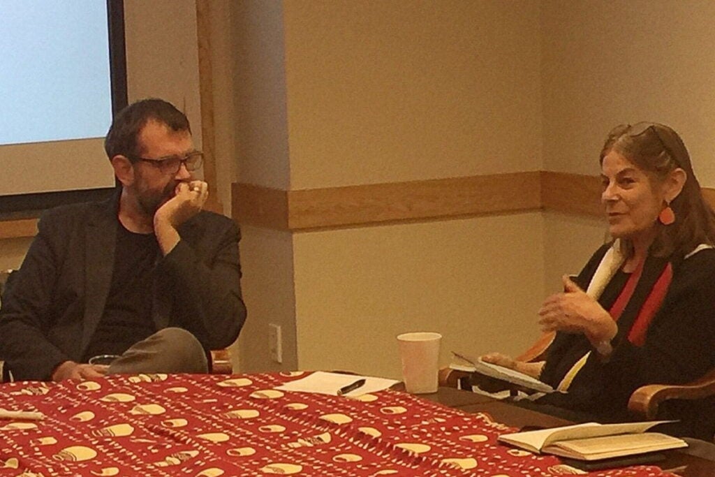 Jason Beckfield and Lisa Berkman at conference table