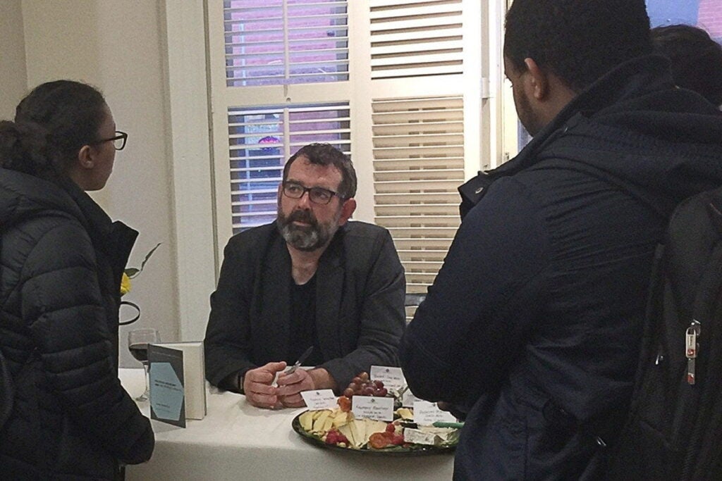 Author Jason Beckfield signs book