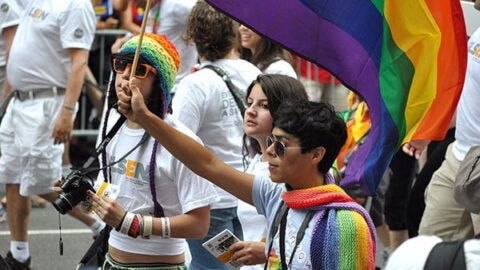 Group of teens at gay pride parade