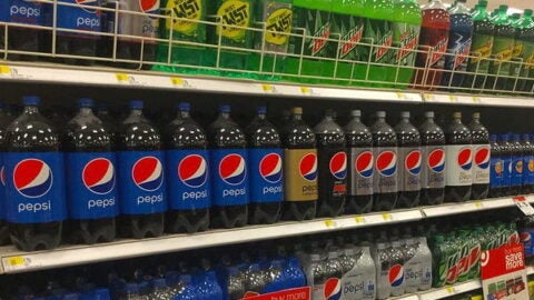 Display of soda bottles