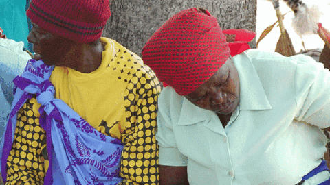 Two South African women wearing colorful clothes