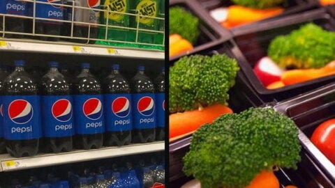 Image of soda bottles and veggies