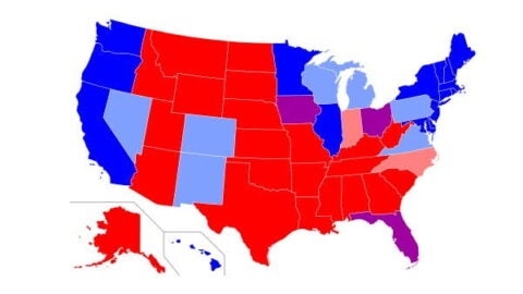 Map of the United State with Red and Blue States