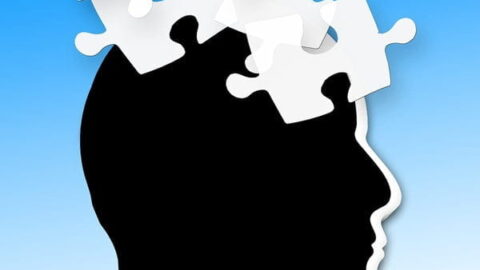 Illustration of profile of a person's head with puzzle pieces