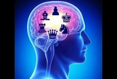 Image of brain with chess pieces inside