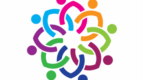 Illustration of abstract people interconnected in multiple colors