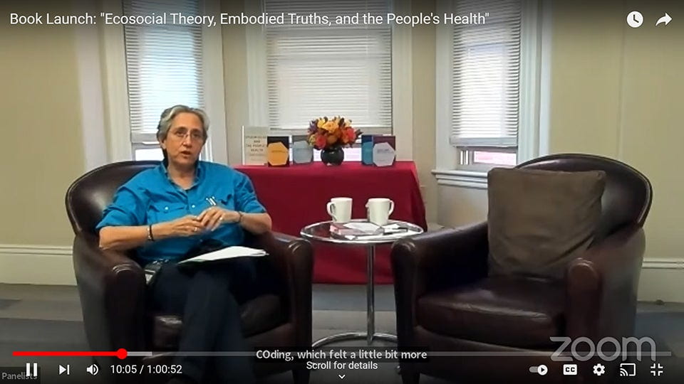 Nancy Krieger speaks at book launch event to zoom audience