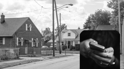 Neighboor hood with a insert of hand on a cell phone