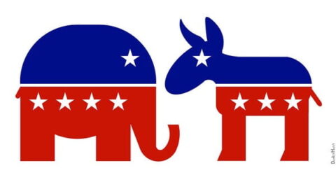 Republican elephant and Democratic donkey
