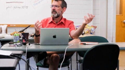 Jason Beckfield leads a retreat at Wood's Hole on environmental justice