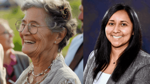 Erika Meza and an older smiling European woman