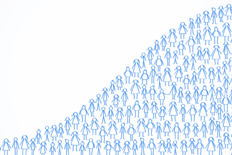 Illustration of people forming a curve in a graph