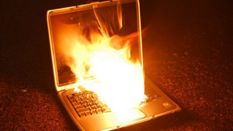 Laptop on fire