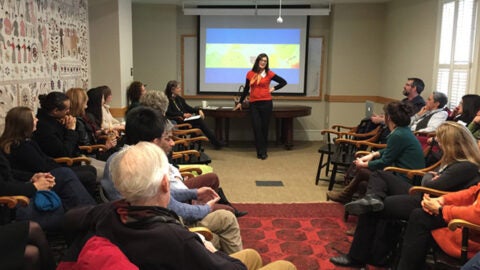 Faculty gather at an event